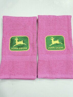 John Deere Tractor Towels Embroidered Hand Towel Set Bathroom Farm Decor Pink